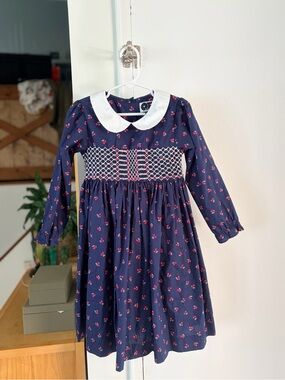 Question Everything Girls Navy Floral Smocked Dress with White Peter Pan Collar